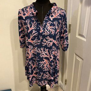 Simply Southern womens blue pink coral print shirt tunic blouse size Small